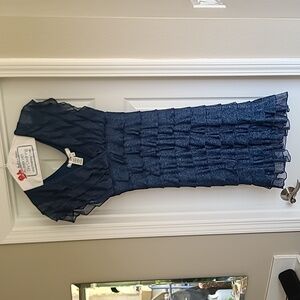 Teal Tiered Ruffle V-neck Women's Dress sz Small